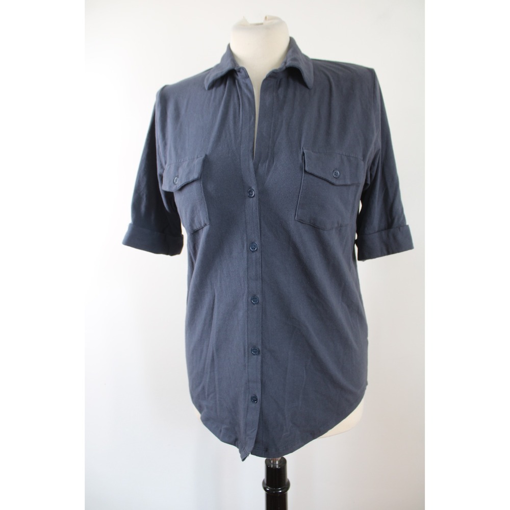 Majestic Filatures 2 S Blue Gray Button Down Shirt Short Sleeve Utility Jersey